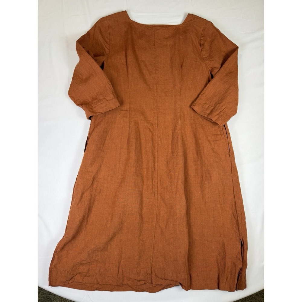 J. Jill Pure Jill Linen Square Neck Midi Dress Rust Terracotta Lagenlook‎ Sz Lg - Picture 8 of 8